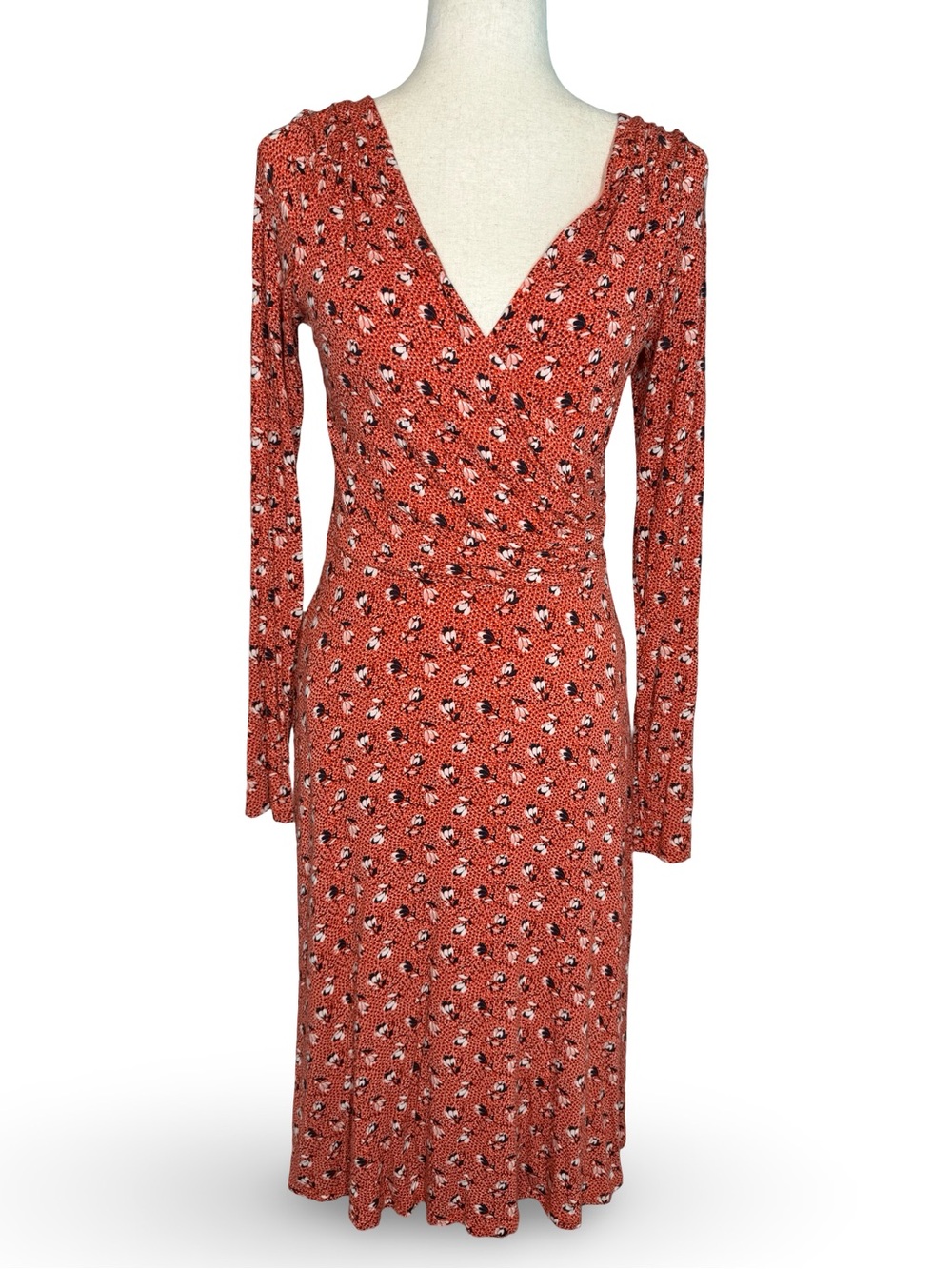 Boden Orange Floral Wrap-Style Long Sleeve Dress woman’s SZ 6